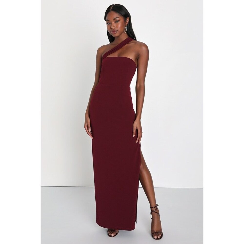 Lulus Hold Your Attention Burgundy One-shoulder Sleeveless Maxi Dress Red